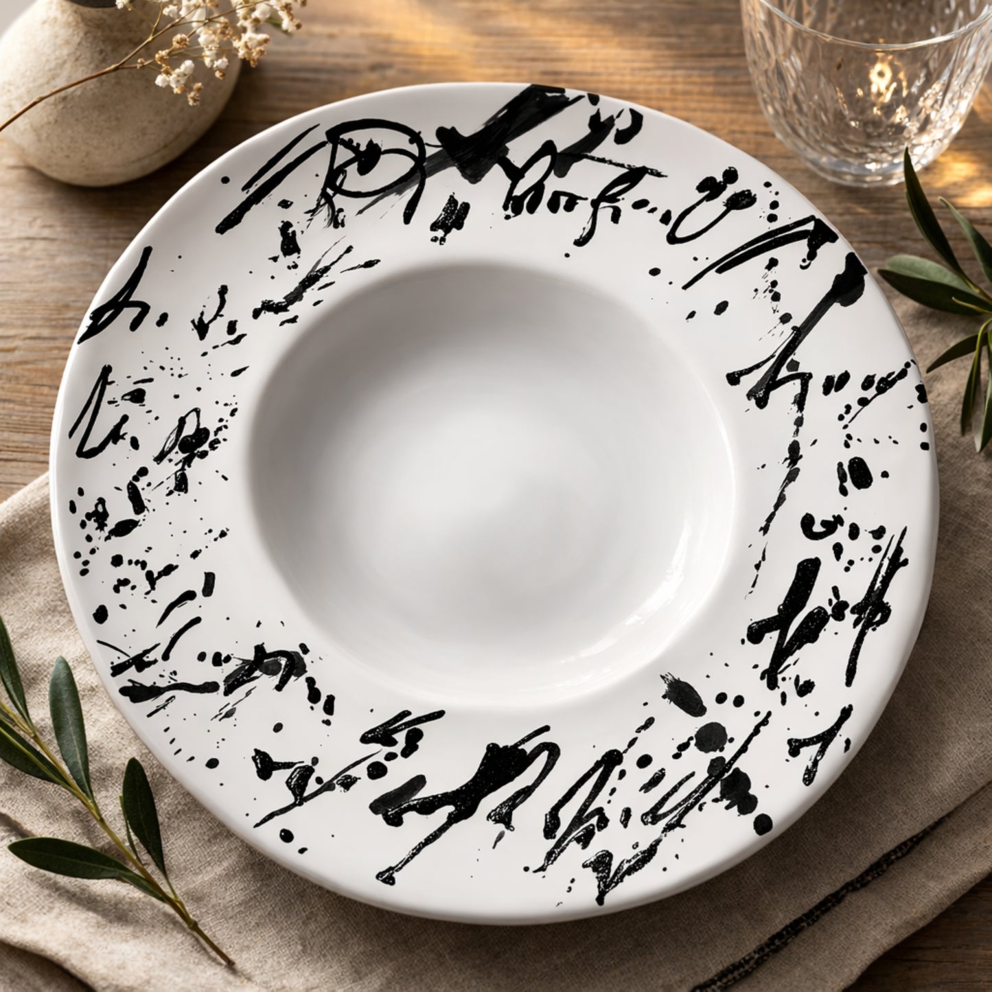 Set di Piatti Fondi Calligraphy